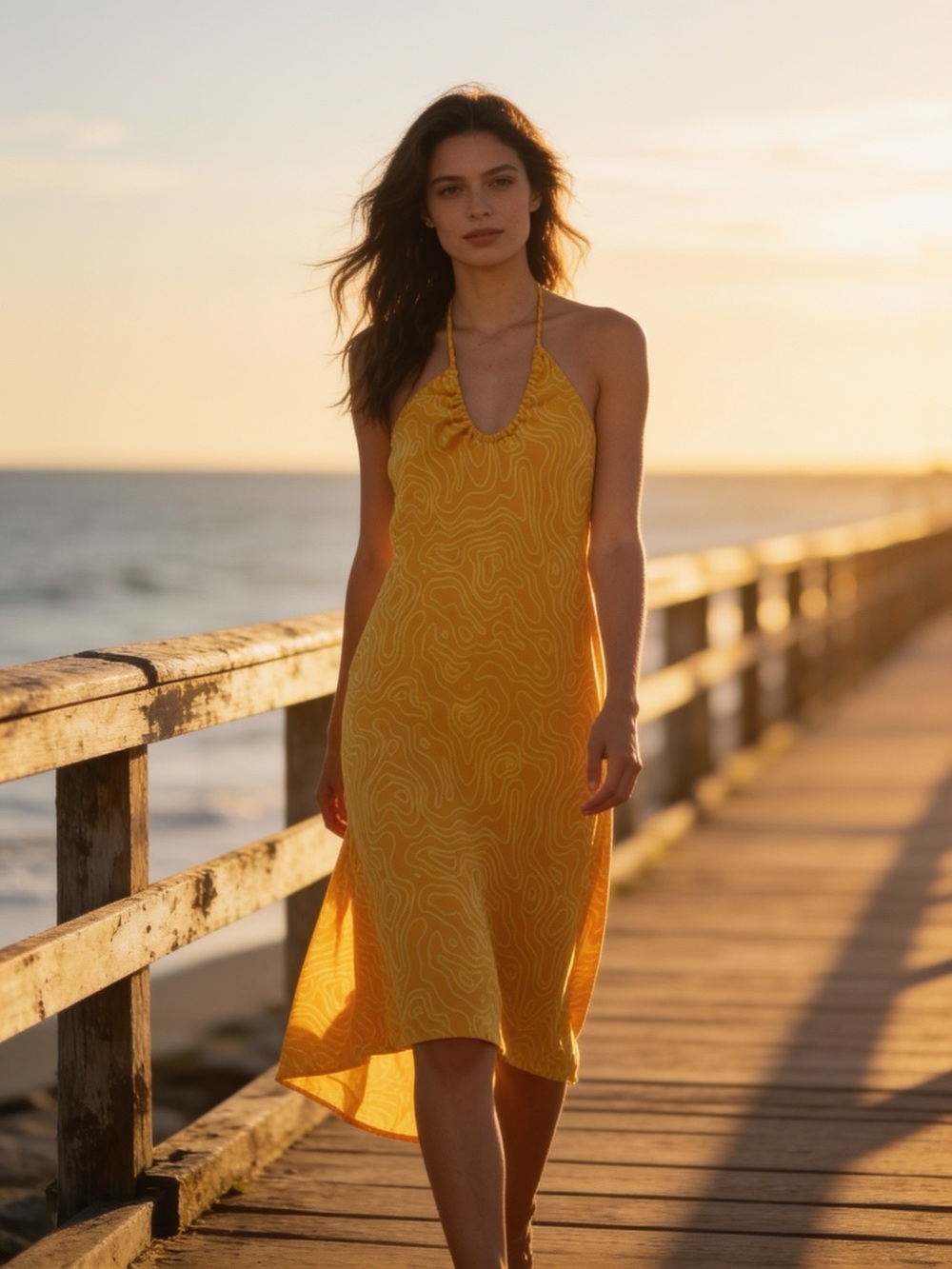 Zara Bright Yellow Halter Midi Dress